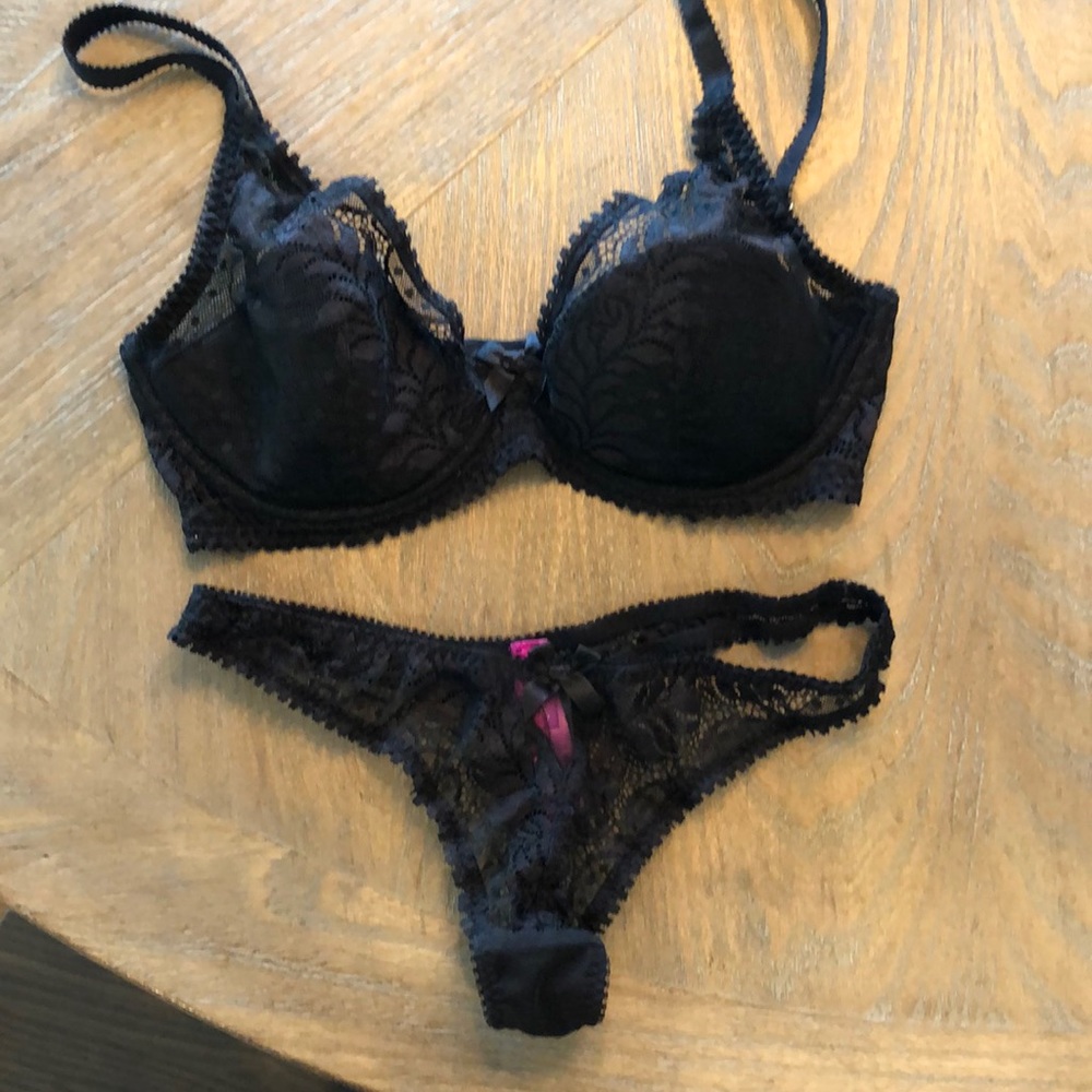 L’Agent NWOT black Bra with matching thong